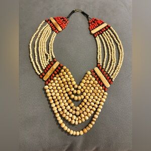 8 Strand Natural Bone And Coral Handmade Vintage Necklace 24”